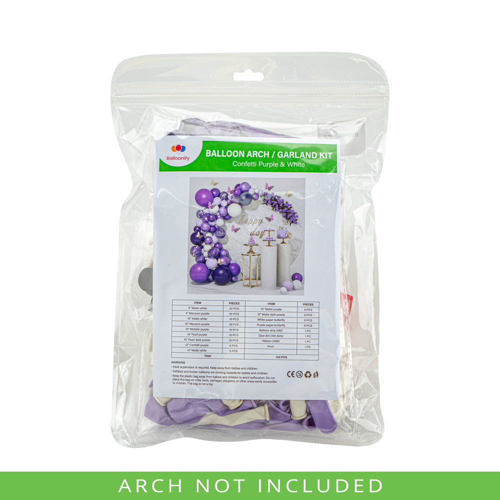 Balloonify Confetti Purple and White Balloon Arch / Garland Kit - 124 Pieces - 1 count box