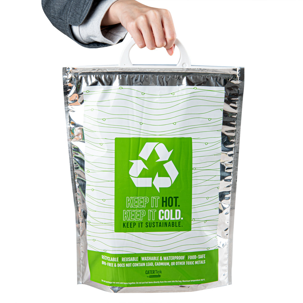 Cater Tek Green and Silver Plastic Thermal Bag - Insulated - 11 3/4" x 6" x 15" - 1 count box
