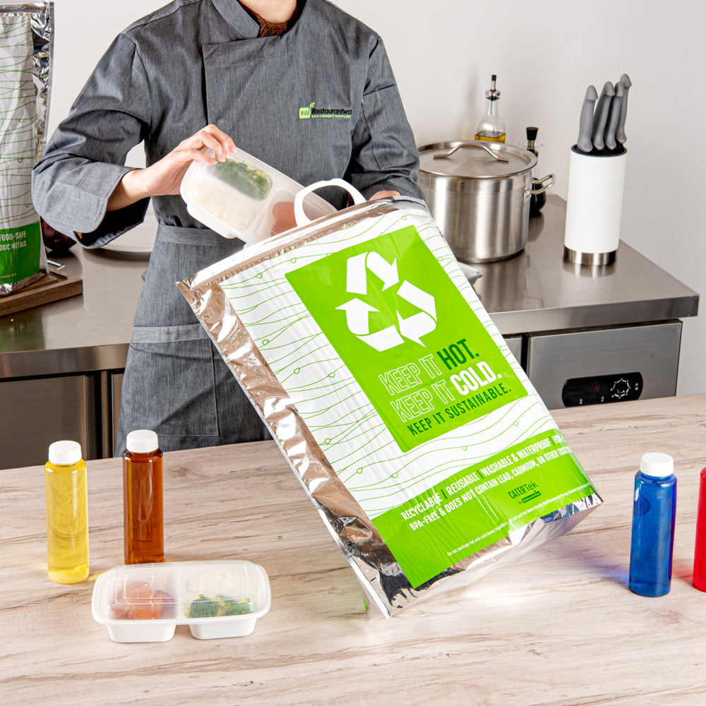 Cater Tek Green and Silver Plastic Thermal Bag - Insulated - 20" x 7" x 20" - 10 count box