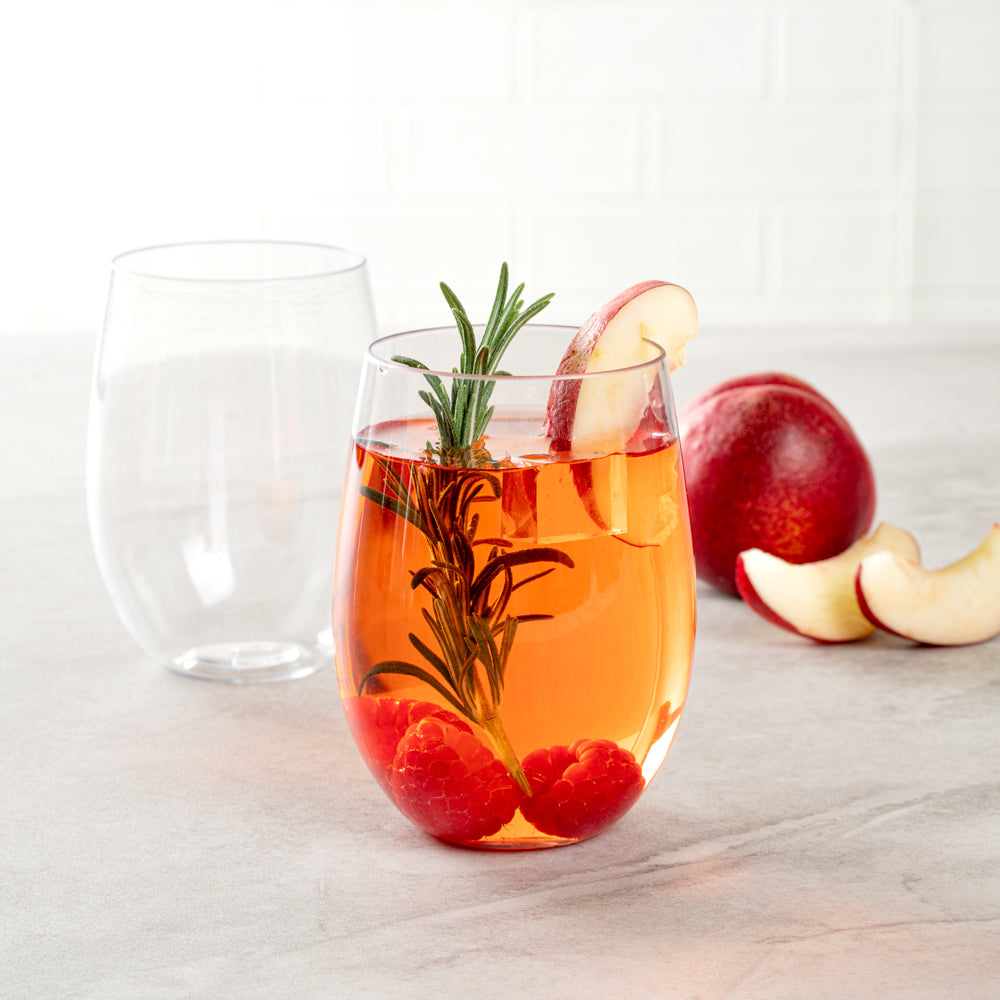 Bev Tek 16 oz Clear Plastic Stemless Wine Glass - 3 1/4" x 3 1/4" x 4 1/2" - 10 count box