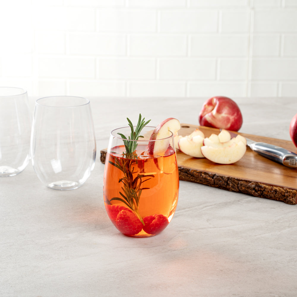 Bev Tek 16 oz Clear Plastic Stemless Wine Glass - 3 1/4" x 3 1/4" x 4 1/2" - 10 count box
