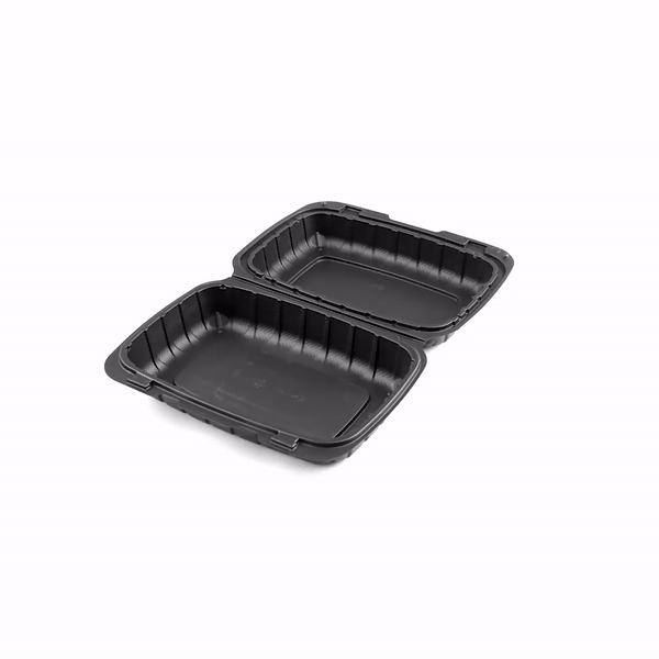 Thermo Tek 30 oz Black Mineral-Filled Plastic Clamshell Container - 9" x 6" x 3" - 10 count box