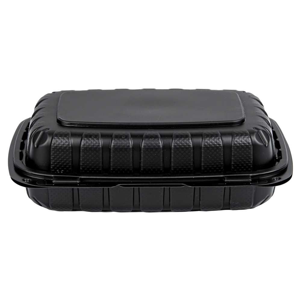 Thermo Tek 30 oz Black Mineral-Filled Plastic Clamshell Container - 9" x 6" x 3" - 10 count box