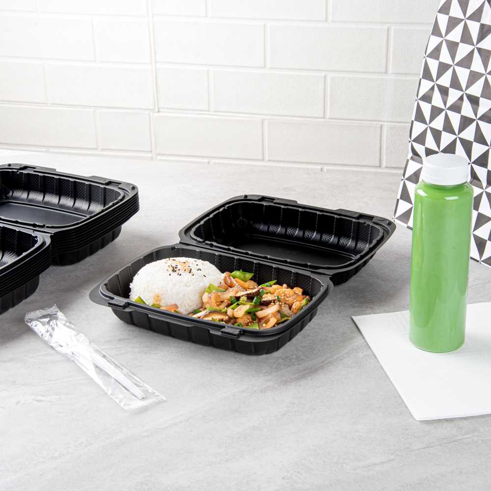 Thermo Tek 30 oz Black Mineral-Filled Plastic Clamshell Container - 9" x 6" x 3" - 10 count box