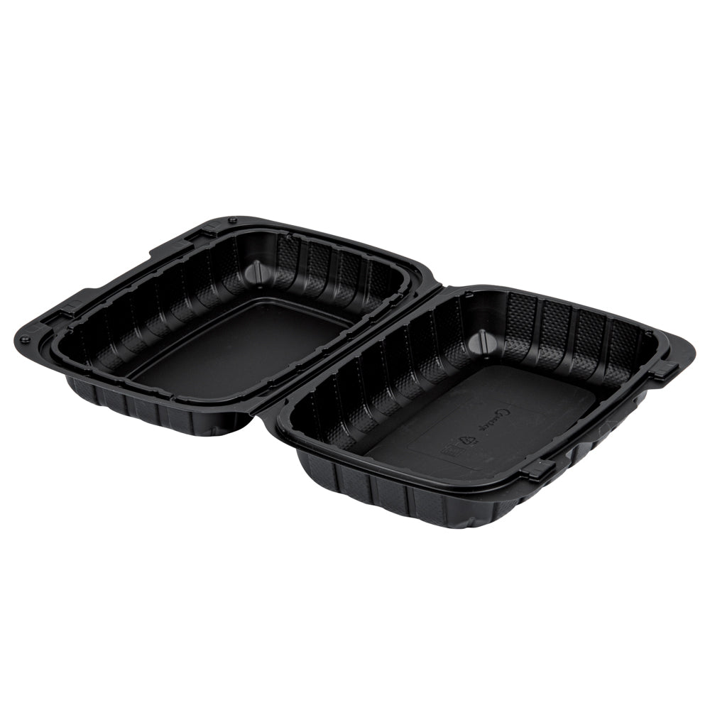 Thermo Tek 30 oz Black Mineral-Filled Plastic Clamshell Container - 9" x 6" x 3" - 100 count box