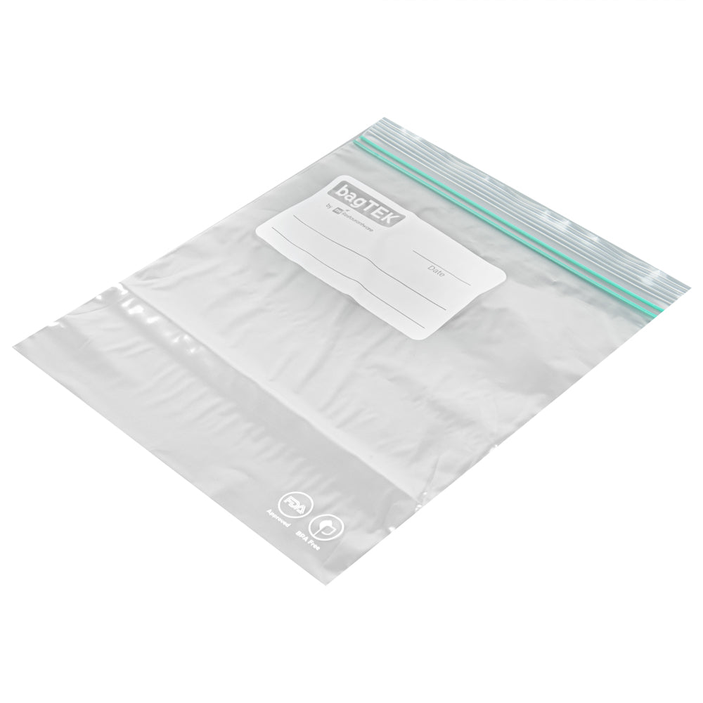 Bag Tek 1 qt Clear Plastic Zip Bag - Double Zipper, Write-On Label, BPA-Free - 7 1/2" x 7" - 25 count box
