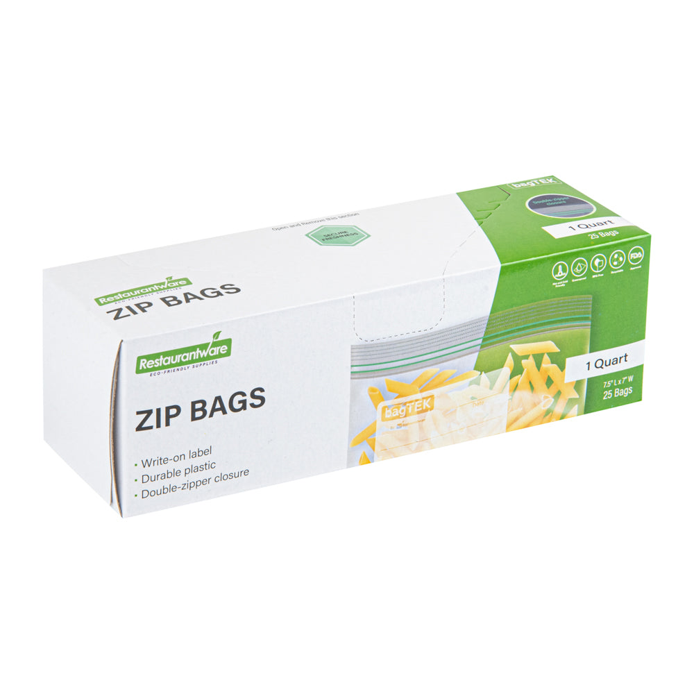 Bag Tek 1 qt Clear Plastic Zip Bag - Double Zipper, Write-On Label, BPA-Free - 7 1/2" x 7" - 1000 count box