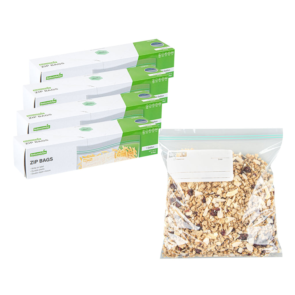 Bag Tek 1 gal Clear Plastic Zip Bag - Double Zipper, Write-On Label, BPA-Free - 10 3/4" x 10 1/2" - 25 count box