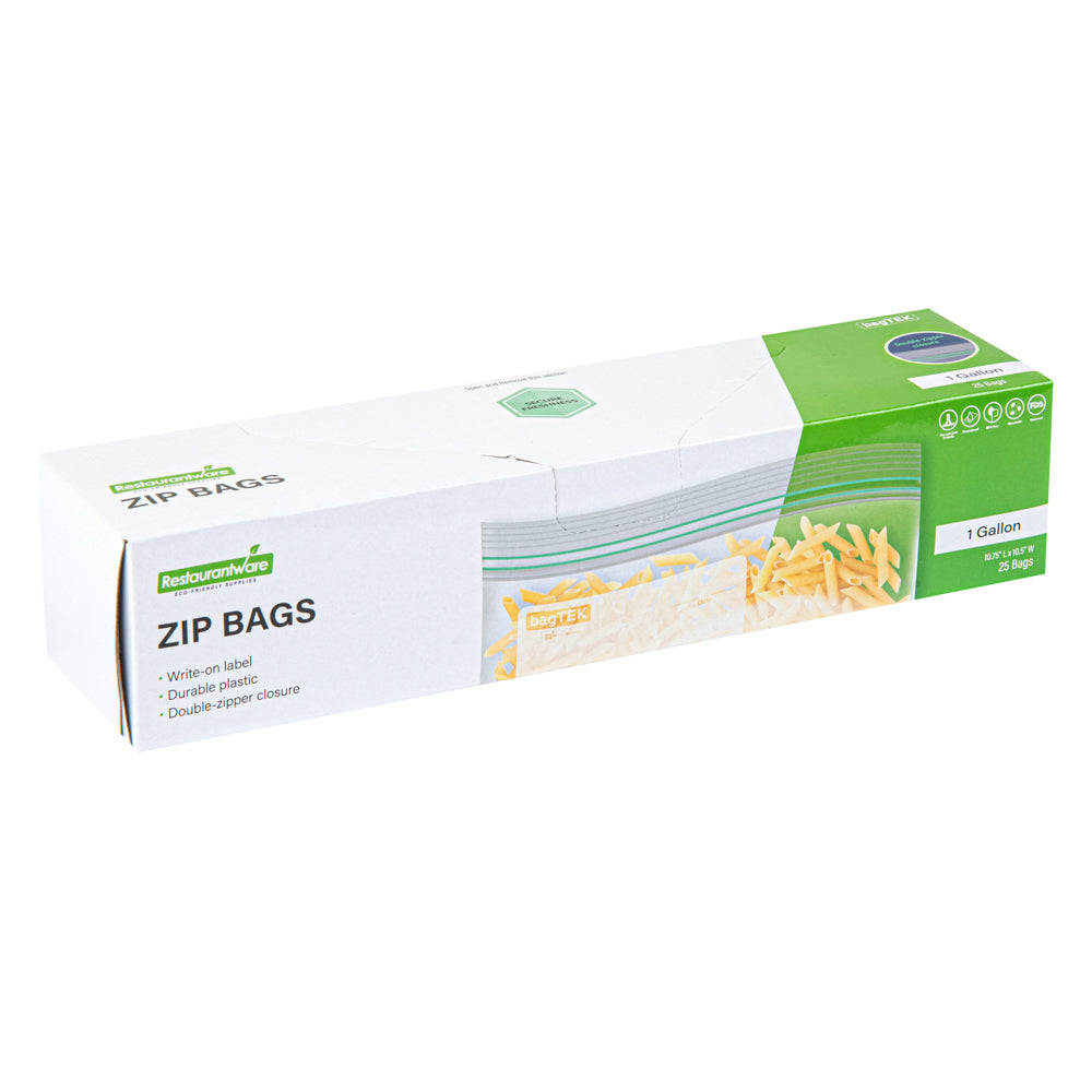 Bag Tek 1 gal Clear Plastic Zip Bag - Double Zipper, Write-On Label, BPA-Free - 10 3/4" x 10 1/2" - 25 count box