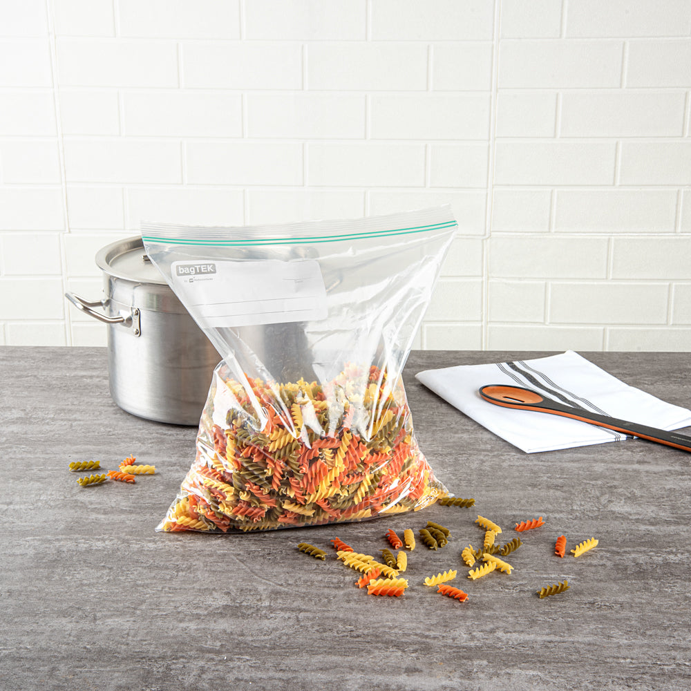 Bag Tek 2 gal Clear Plastic Zip Bag - Double Zipper, Write-On Label, BPA-Free - 15" x 13" - 25 count box