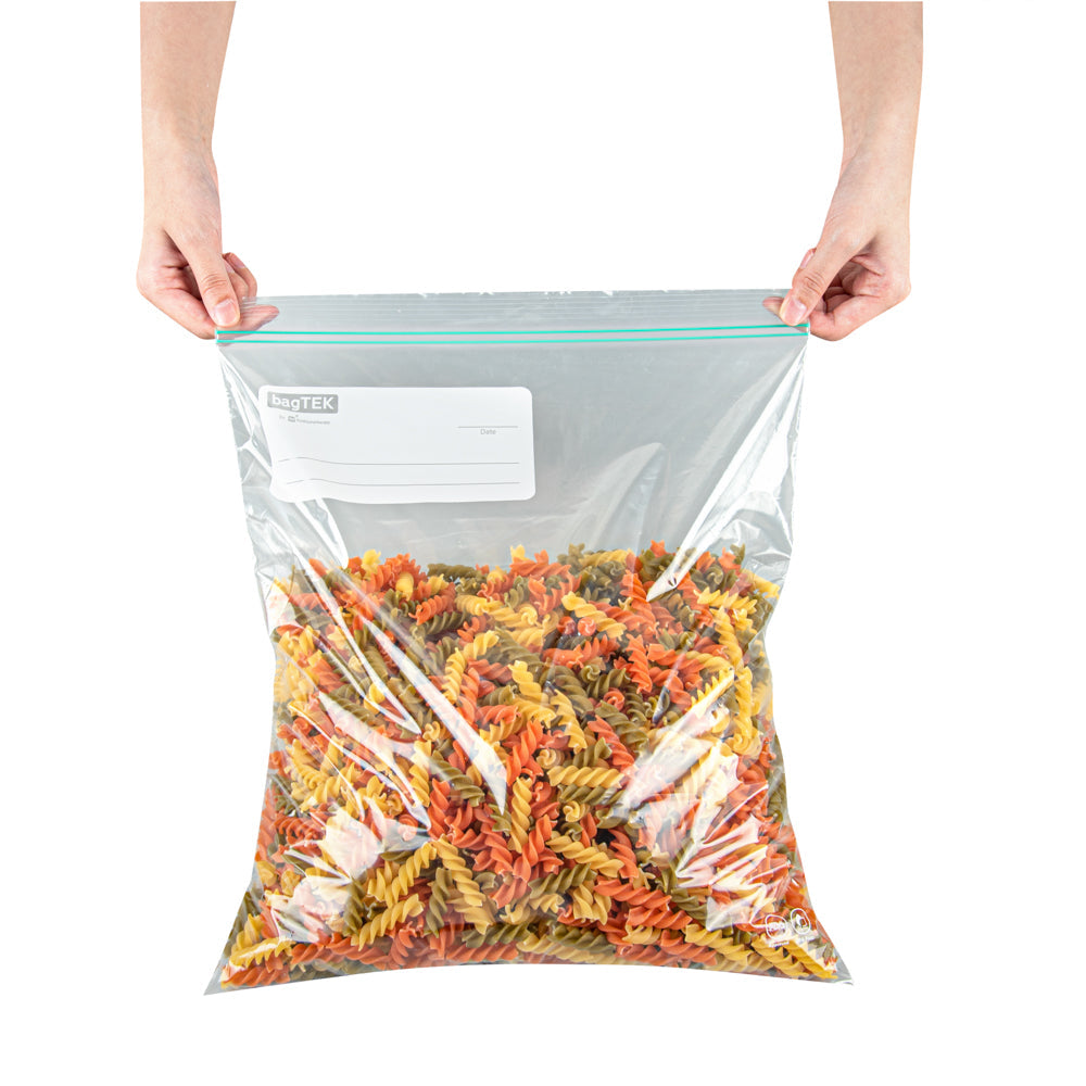 Bag Tek 2 gal Clear Plastic Zip Bag - Double Zipper, Write-On Label, BPA-Free - 15" x 13" - 1000 count box