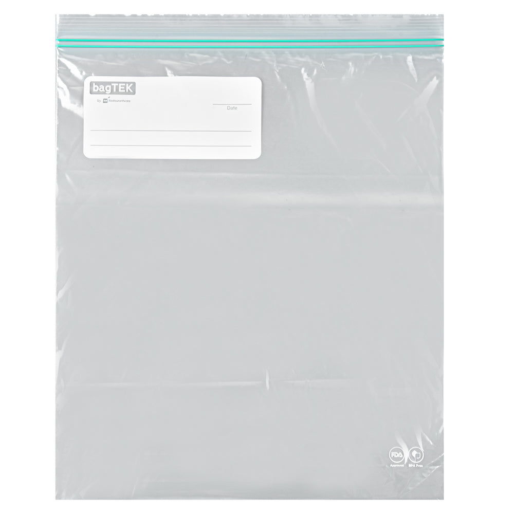 Bag Tek 2 gal Clear Plastic Zip Bag - Double Zipper, Write-On Label, BPA-Free - 15" x 13" - 1000 count box