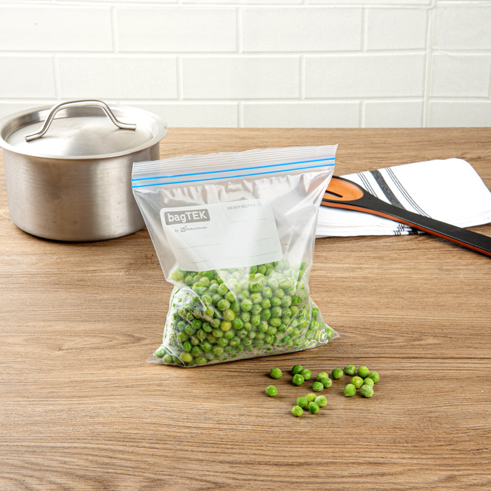 Bag Tek 1 qt Clear Plastic Freezer Bag - Double Zipper, Write-On Label, BPA-Free - 7 1/2" x 7" - 25 count box