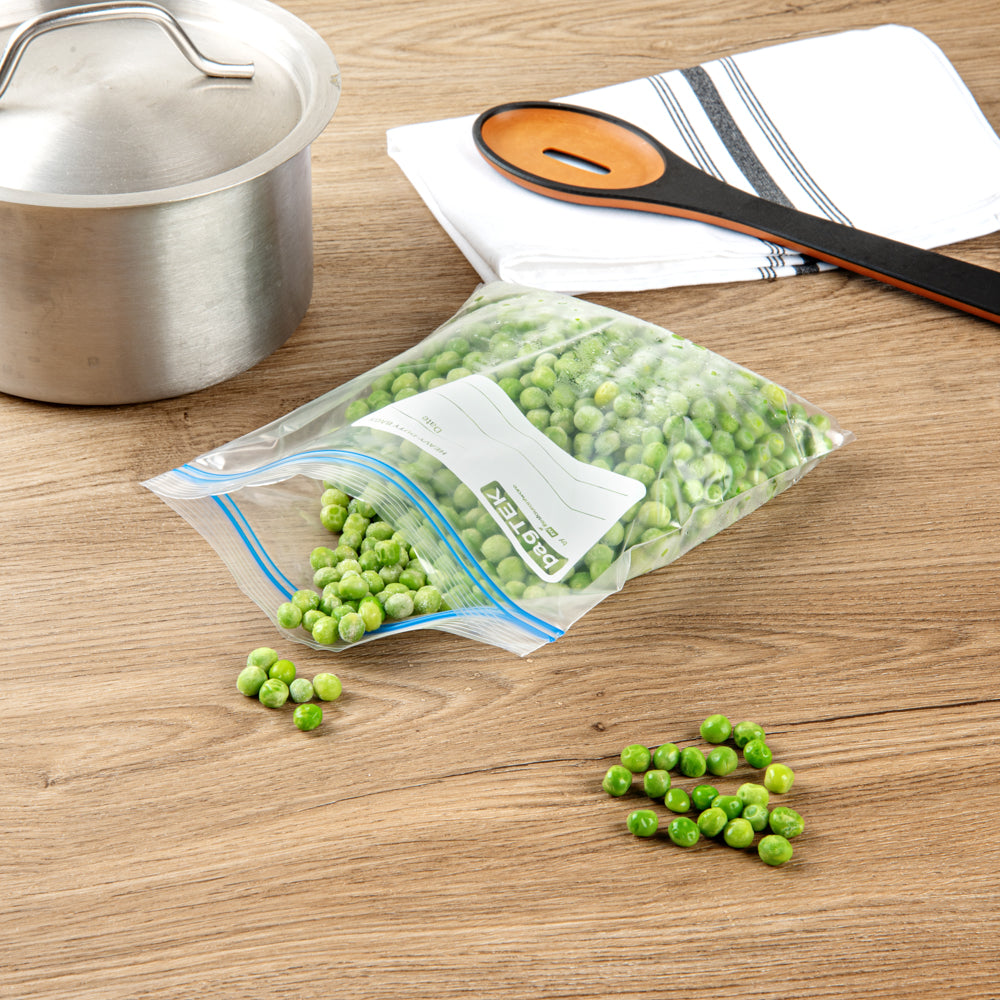Bag Tek 1 qt Clear Plastic Freezer Bag - Double Zipper, Write-On Label, BPA-Free - 7 1/2" x 7" - 25 count box