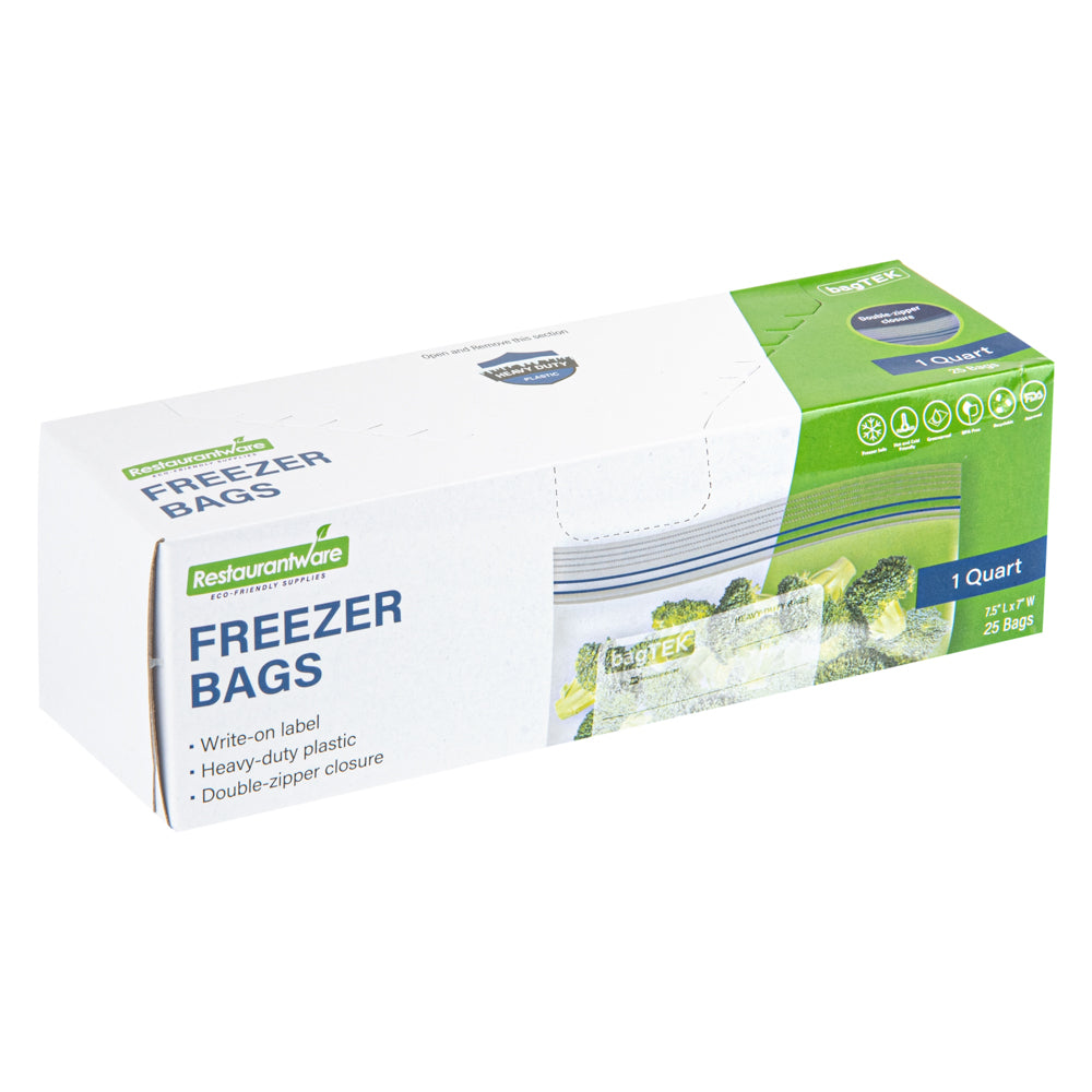 Bag Tek 1 qt Clear Plastic Freezer Bag - Double Zipper, Write-On Label, BPA-Free - 7 1/2" x 7" - 1000 count box