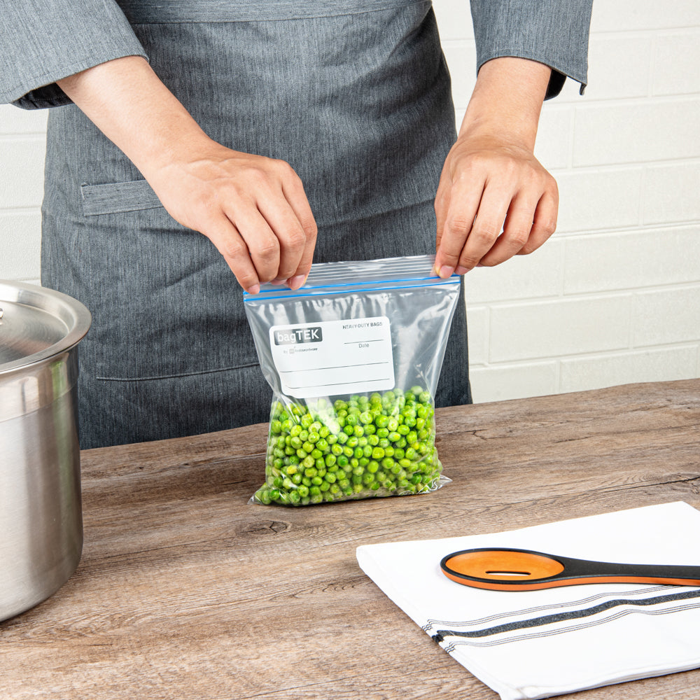 Bag Tek 1 qt Clear Plastic Freezer Bag - Double Zipper, Write-On Label, BPA-Free - 7 1/2" x 7" - 1000 count box