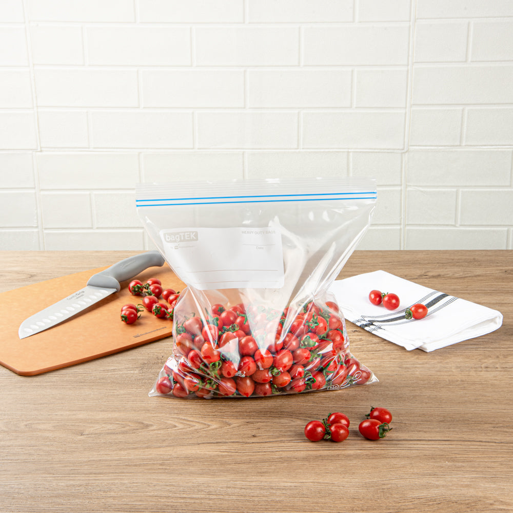 Bag Tek 1 gal Clear Plastic Freezer Bag - Double Zipper, Write-On Label, BPA-Free - 10 3/4" x 10 1/2" - 25 count box