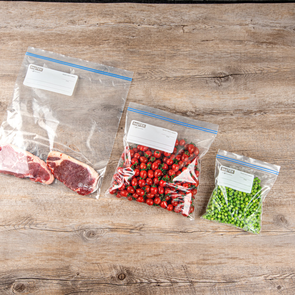 Bag Tek 1 gal Clear Plastic Freezer Bag - Double Zipper, Write-On Label, BPA-Free - 10 3/4" x 10 1/2" - 25 count box