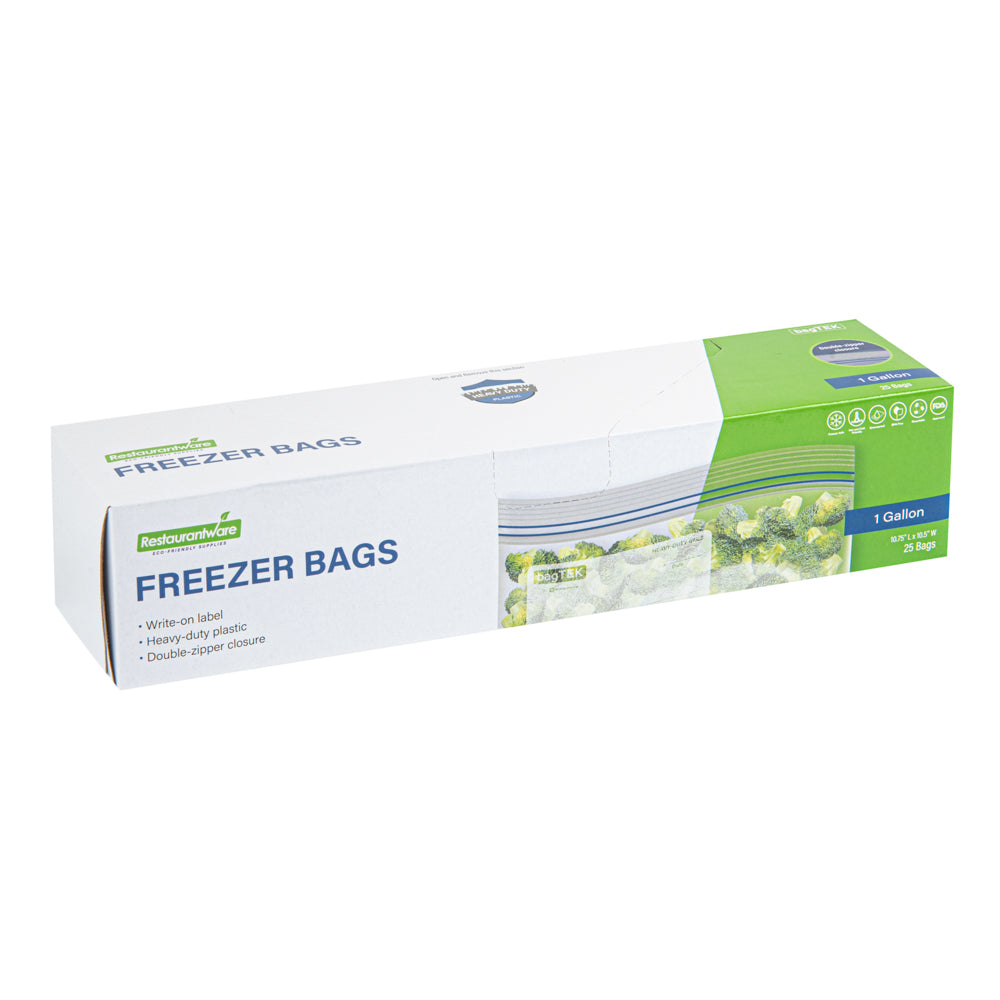 Bag Tek 1 gal Clear Plastic Freezer Bag - Double Zipper, Write-On Label, BPA-Free - 10 3/4" x 10 1/2" - 1000 count box