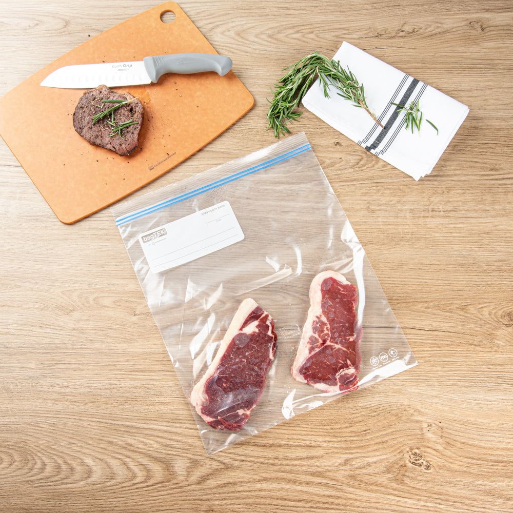 Bag Tek 2 gal Clear Plastic Freezer Bag - Double Zipper, Write-On Label, BPA-Free - 15" x 13" - 25 count box
