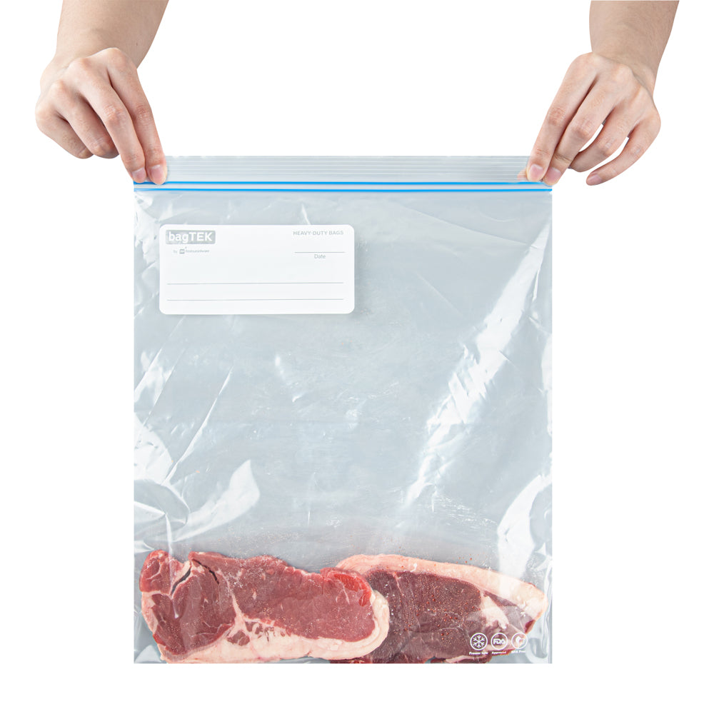 Bag Tek 2 gal Clear Plastic Freezer Bag - Double Zipper, Write-On Label, BPA-Free - 15" x 13" - 25 count box