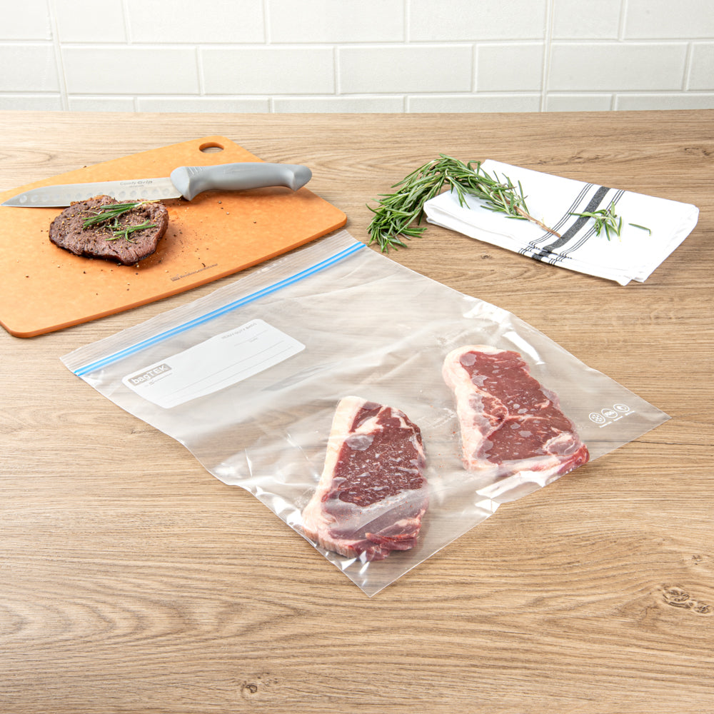 Bag Tek 2 gal Clear Plastic Freezer Bag - Double Zipper, Write-On Label, BPA-Free - 15" x 13" - 25 count box