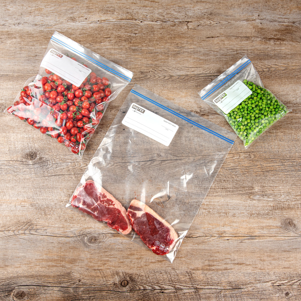 Bag Tek 2 gal Clear Plastic Freezer Bag - Double Zipper, Write-On Label, BPA-Free - 15" x 13" - 25 count box