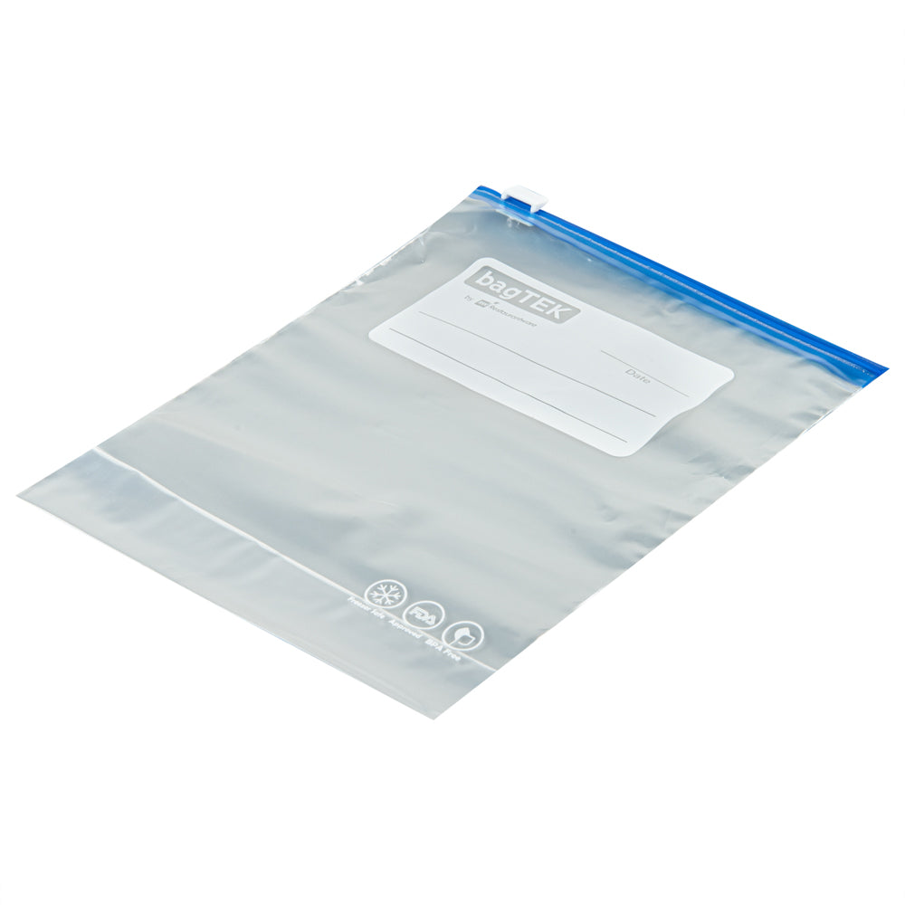 Bag Tek 1 qt Clear Plastic Slider Freezer Bag - Expandable Bottom, Write-On Label, BPA-Free - 6" x 2 1/4" x 8" - 25 count box