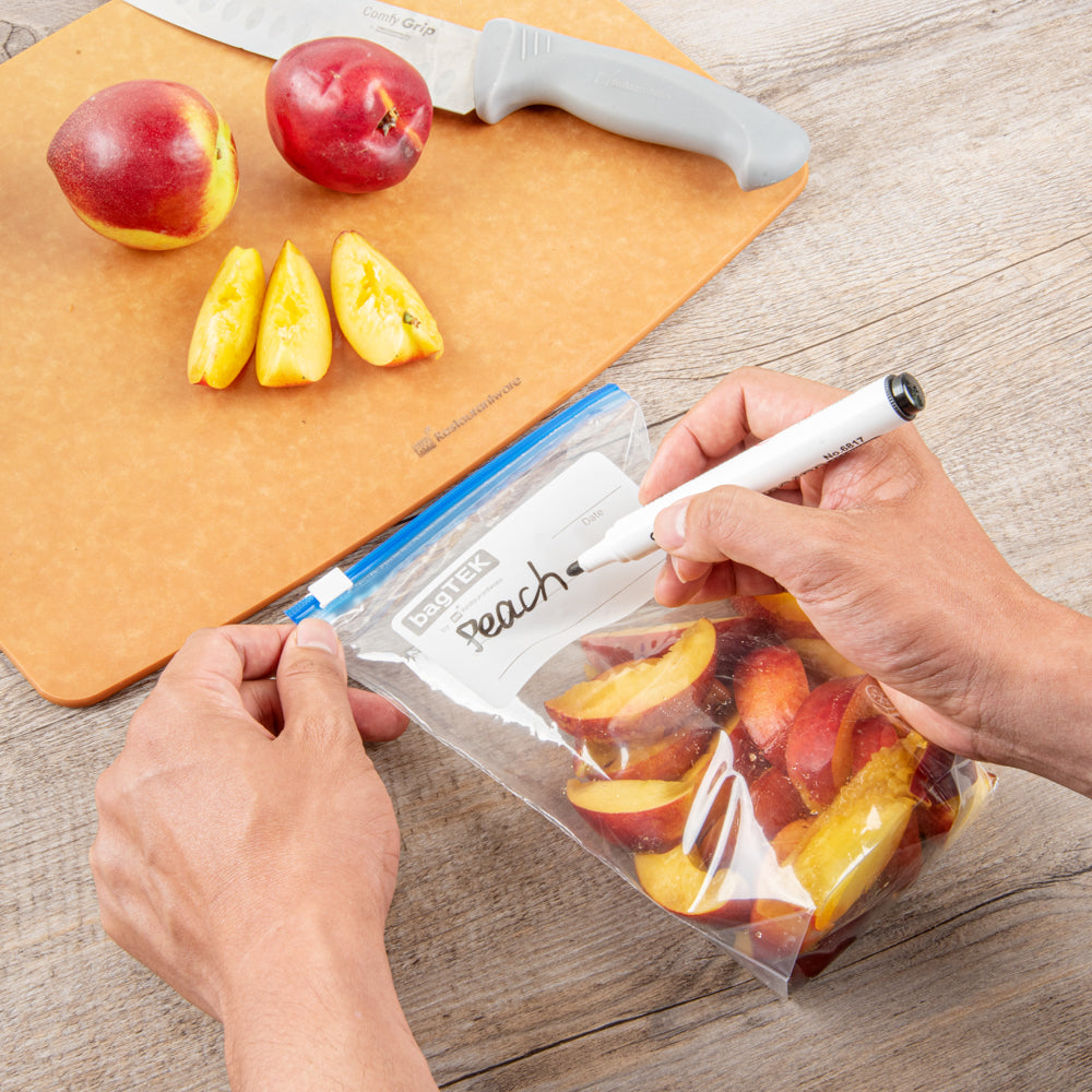 Bag Tek 1 qt Clear Plastic Slider Freezer Bag - Expandable Bottom, Write-On Label, BPA-Free - 6" x 2 1/4" x 8" - 25 count box