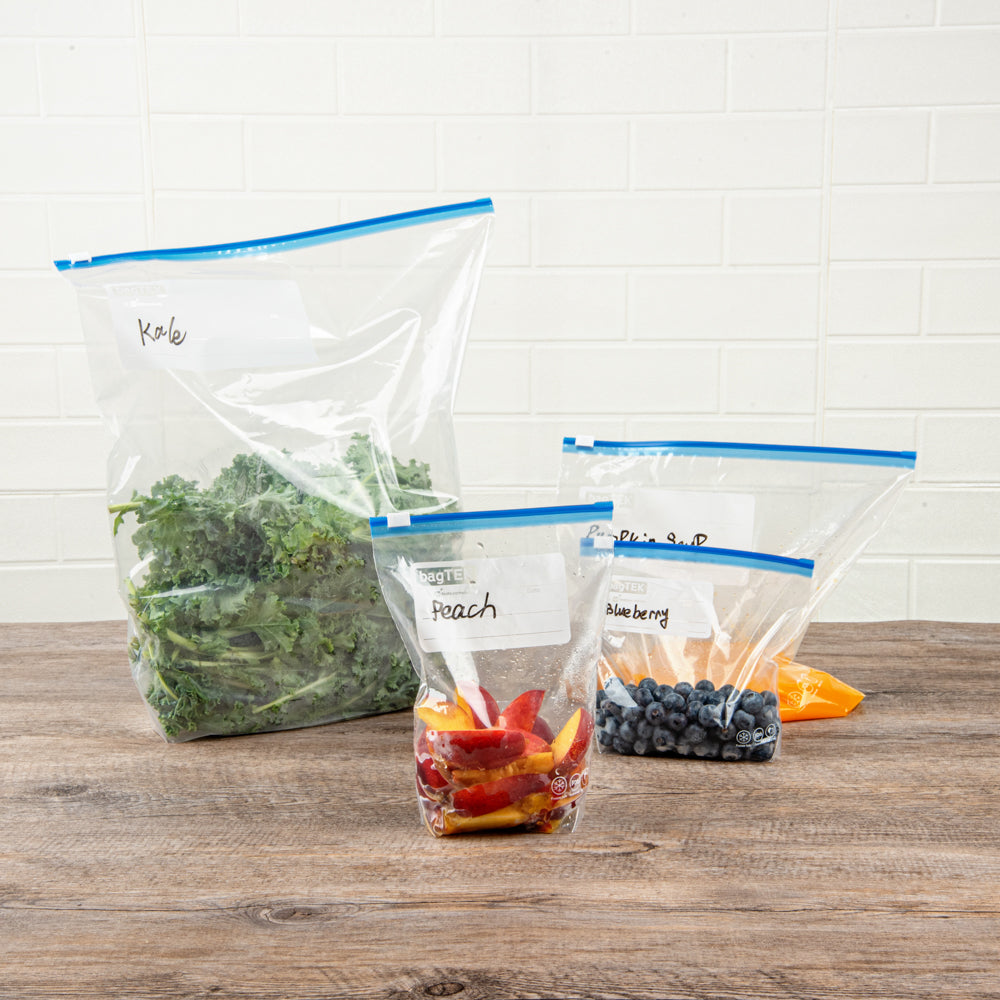 Bag Tek 1 qt Clear Plastic Slider Freezer Bag - Expandable Bottom, Write-On Label, BPA-Free - 6" x 2 1/4" x 8" - 25 count box