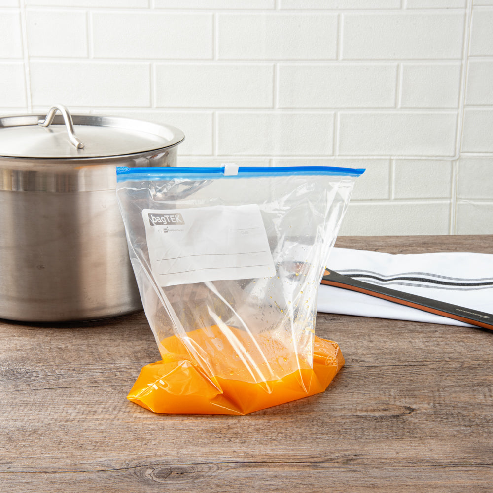 Bag Tek 1 gal Clear Plastic Slider Freezer Bag - Expandable Bottom, Write-On Label, BPA-Free - 9 1/2" x 3" x 10 1/2" - 25 count box