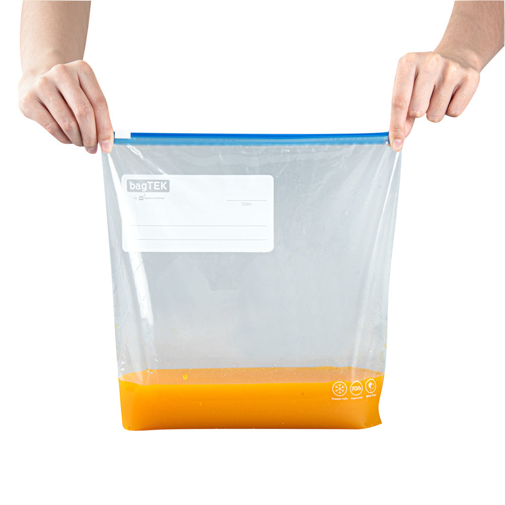 Bag Tek 1 gal Clear Plastic Slider Freezer Bag - Expandable Bottom, Write-On Label, BPA-Free - 9 1/2" x 3" x 10 1/2" - 25 count box