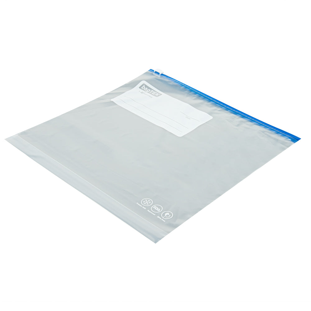 Bag Tek 1 gal Clear Plastic Slider Freezer Bag - Expandable Bottom, Write-On Label, BPA-Free - 9 1/2" x 3" x 10 1/2" - 25 count box