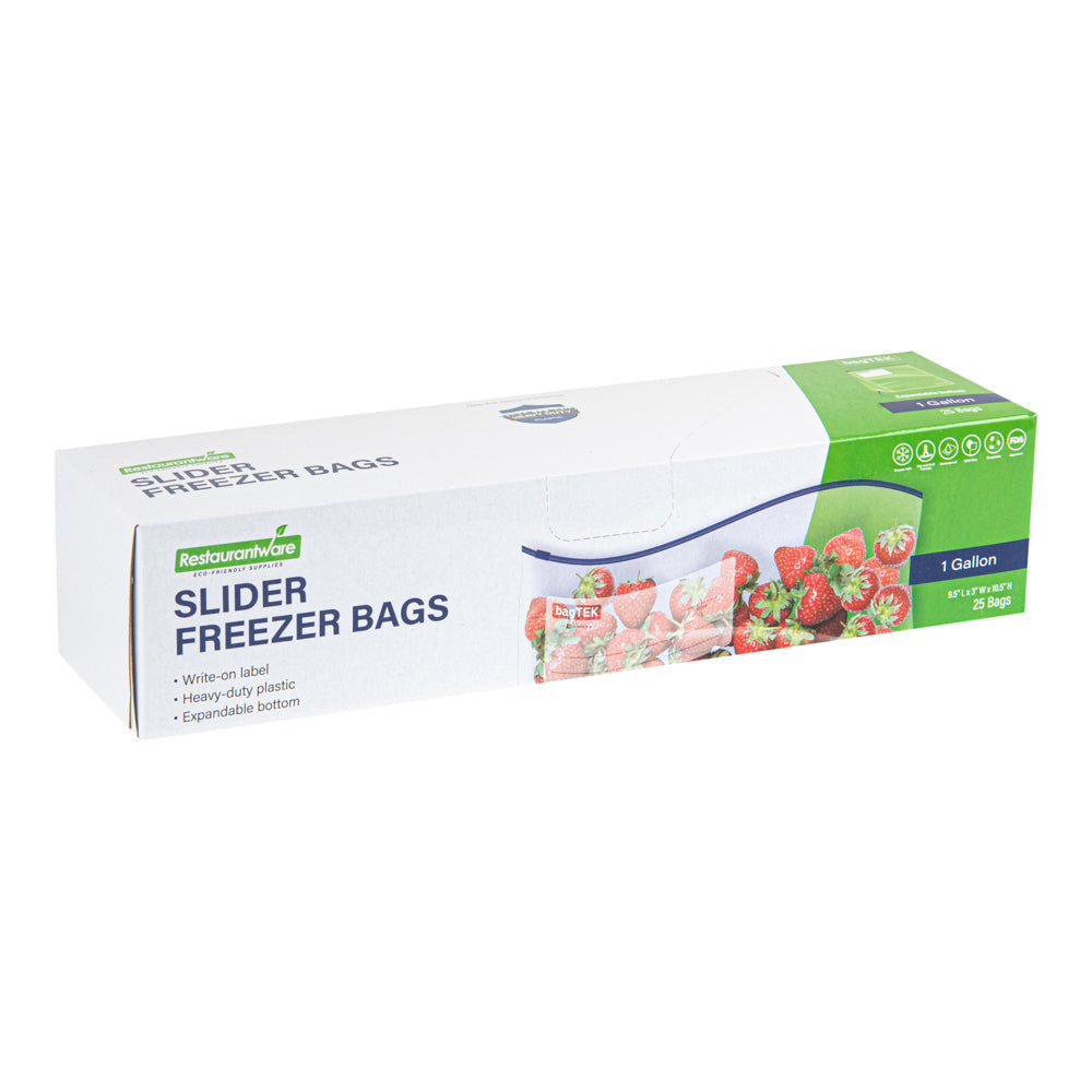Bag Tek 1 gal Clear Plastic Slider Freezer Bag - Expandable Bottom, Write-On Label, BPA-Free - 9 1/2" x 3" x 10 1/2" - 1000 count box