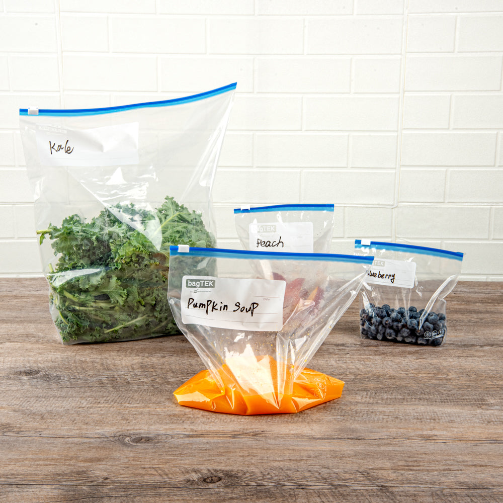 Bag Tek 1 gal Clear Plastic Slider Freezer Bag - Expandable Bottom, Write-On Label, BPA-Free - 9 1/2" x 3" x 10 1/2" - 1000 count box