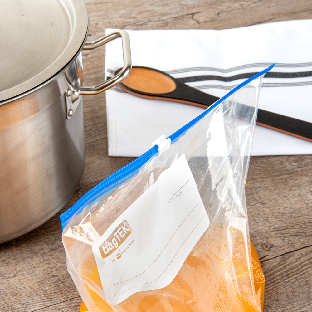 Bag Tek 1 gal Clear Plastic Slider Freezer Bag - Expandable Bottom, Write-On Label, BPA-Free - 9 1/2" x 3" x 10 1/2" - 1000 count box