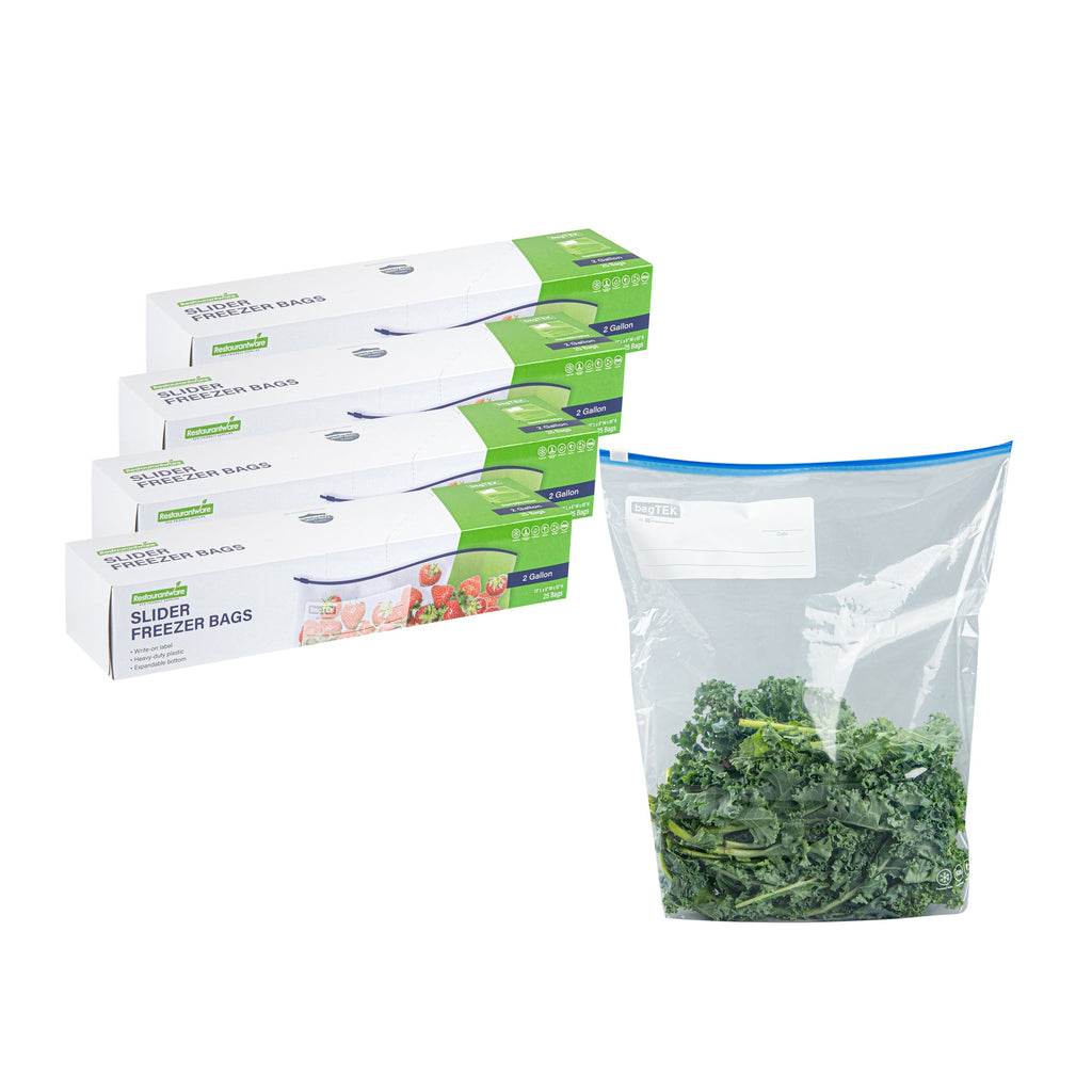 Bag Tek 2 gal Clear Plastic Slider Freezer Bag - Expandable Bottom, Write-On Label, BPA-Free - 13" x 5" x 15" - 1000 count box