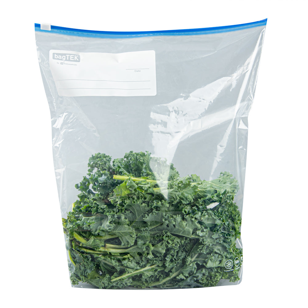 Bag Tek 2 gal Clear Plastic Slider Freezer Bag - Expandable Bottom, Write-On Label, BPA-Free - 13" x 5" x 15" - 1000 count box