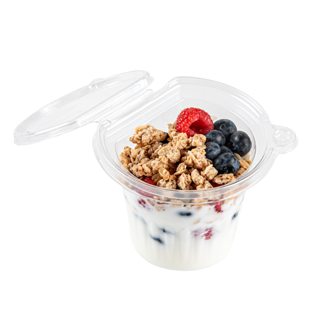 Tamper Tek 11 oz Clear Plastic Parfait Cup - with Lid, Tamper-Evident - 4 1/4" x 4 1/4" x 3 1/2" - 100 count box