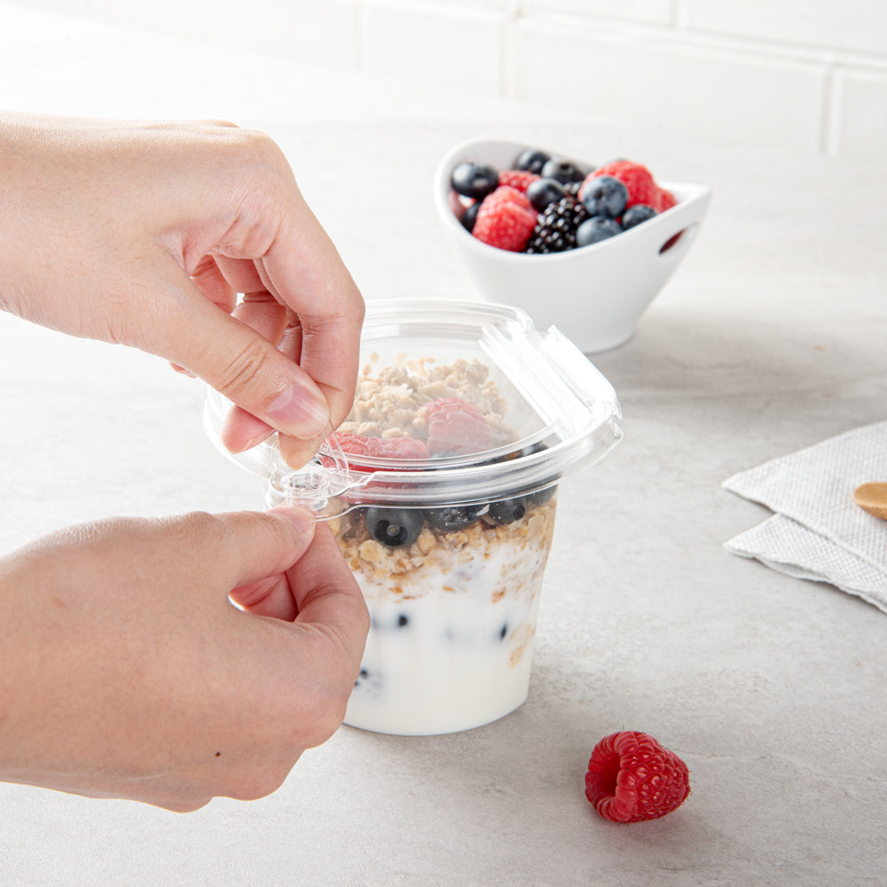 Tamper Tek 11 oz Clear Plastic Parfait Cup - with Lid, Tamper-Evident - 4 1/4" x 4 1/4" x 3 1/2" - 100 count box