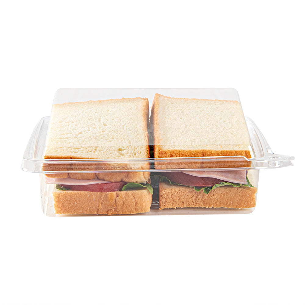Tamper Tek Rectangle Clear Plastic Sandwich / Pinwheel Container - with Lid, Tamper-Evident - 6 3/4" x 5 3/4" x 1 3/4" - 100 count box