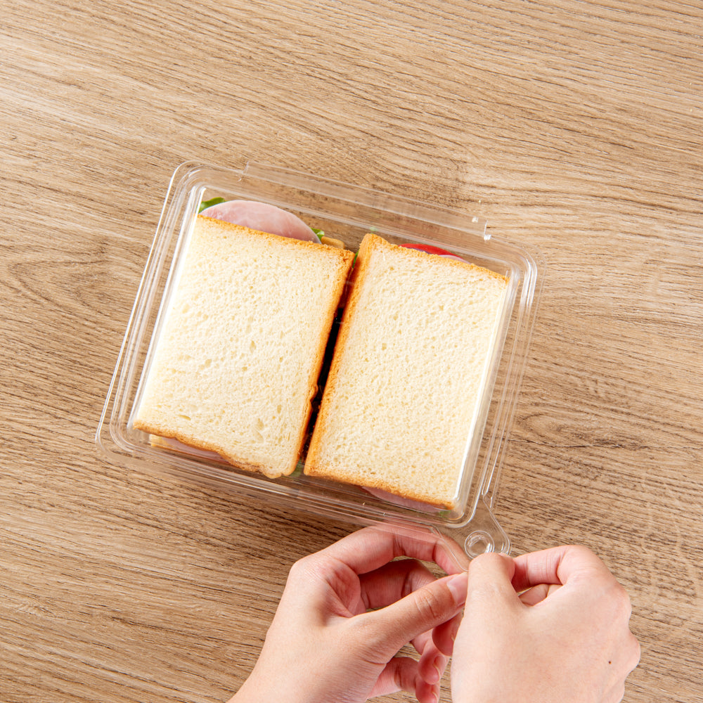 Tamper Tek Rectangle Clear Plastic Sandwich / Pinwheel Container - with Lid, Tamper-Evident - 6 3/4" x 5 3/4" x 1 3/4" - 100 count box