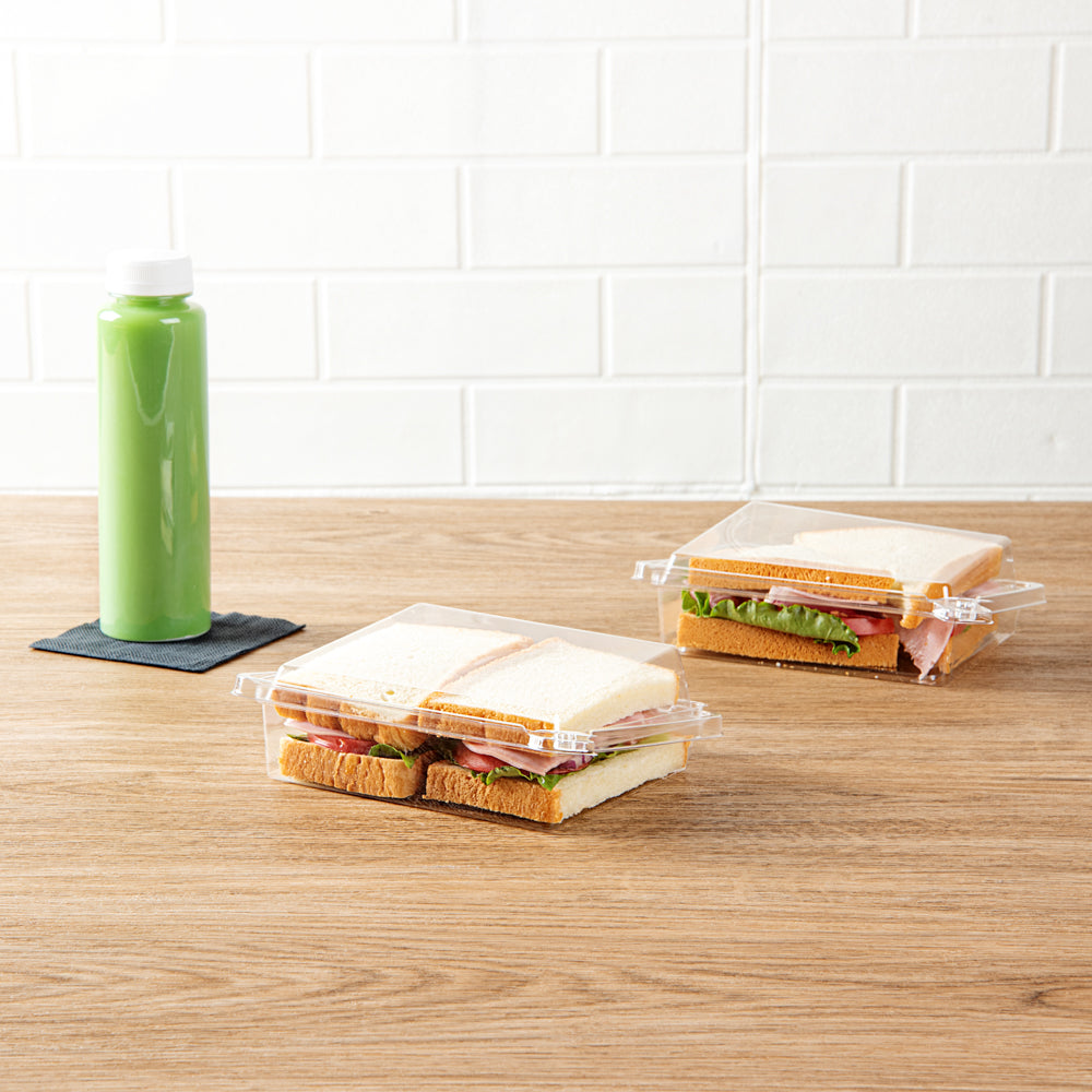 Tamper Tek Rectangle Clear Plastic Sandwich / Pinwheel Container - with Lid, Tamper-Evident - 6 3/4" x 5 3/4" x 1 3/4" - 100 count box