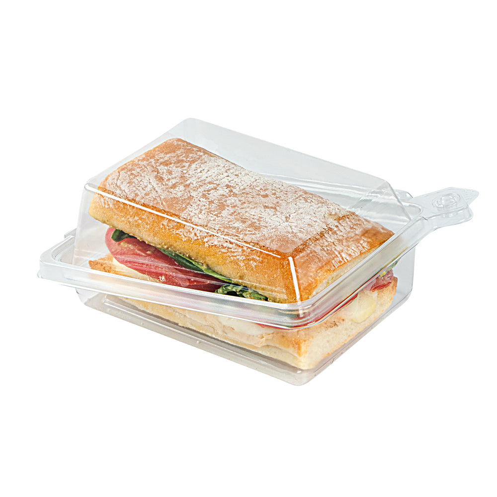 Tamper Tek Rectangle Clear Plastic Sandwich Container - with Lid, Tamper-Evident - 6" x 4 1/2" x 2 1/4" - 100 count box