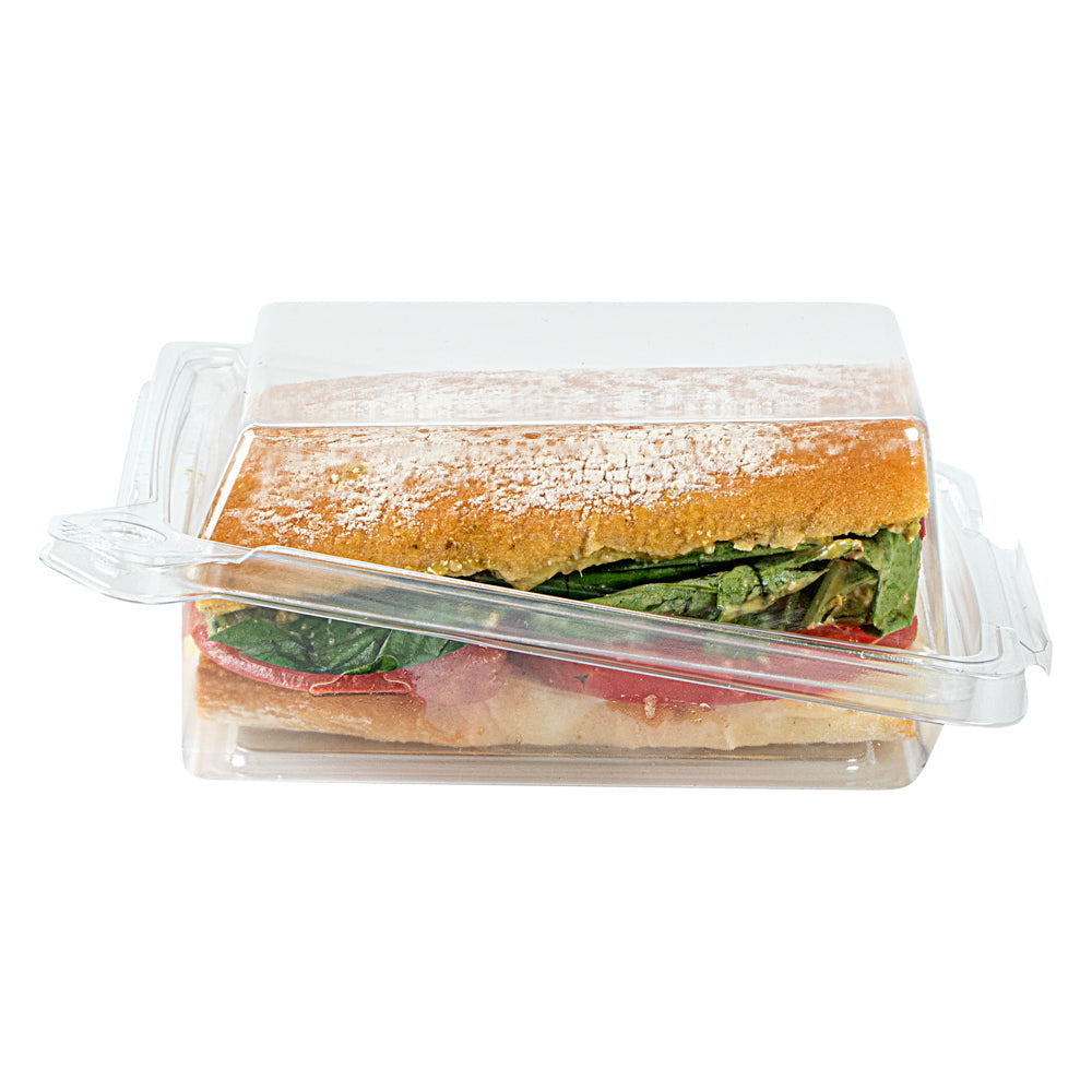 Tamper Tek Rectangle Clear Plastic Sandwich Container - with Lid, Tamper-Evident - 6" x 4 1/2" x 2 1/4" - 100 count box