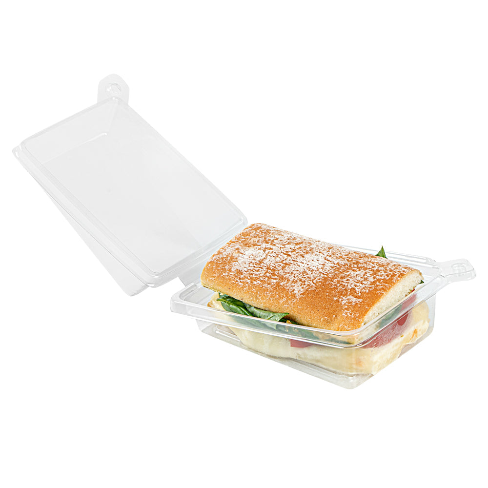 Tamper Tek Rectangle Clear Plastic Sandwich Container - with Lid, Tamper-Evident - 6" x 4 1/2" x 2 1/4" - 100 count box