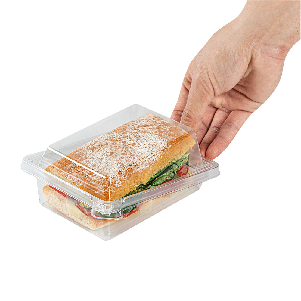 Tamper Tek Rectangle Clear Plastic Sandwich Container - with Lid, Tamper-Evident - 6" x 4 1/2" x 2 1/4" - 100 count box