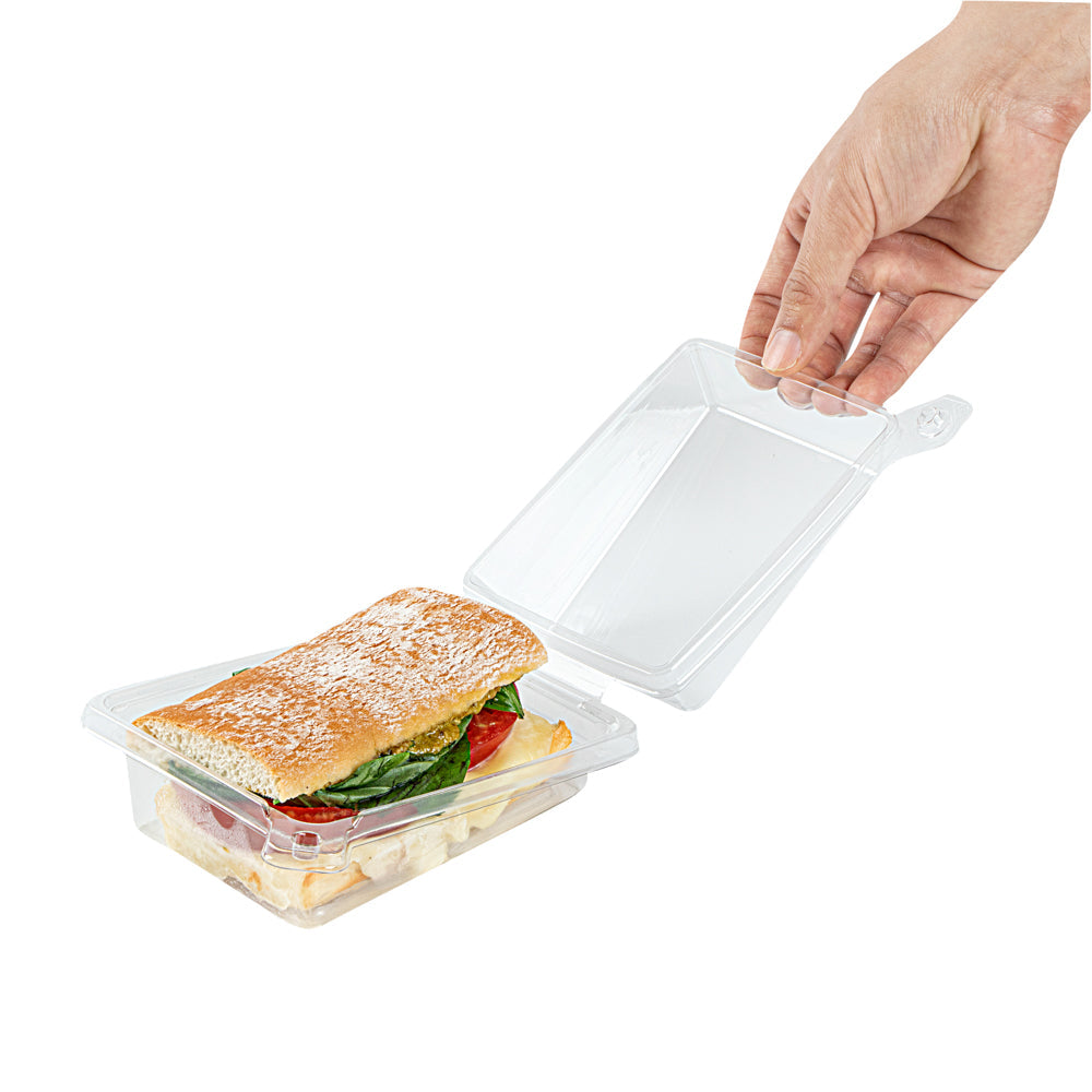 Tamper Tek Rectangle Clear Plastic Sandwich Container - with Lid, Tamper-Evident - 6" x 4 1/2" x 2 1/4" - 100 count box