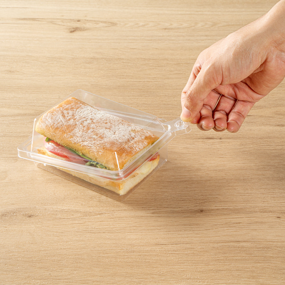Tamper Tek Rectangle Clear Plastic Sandwich Container - with Lid, Tamper-Evident - 6" x 4 1/2" x 2 1/4" - 100 count box
