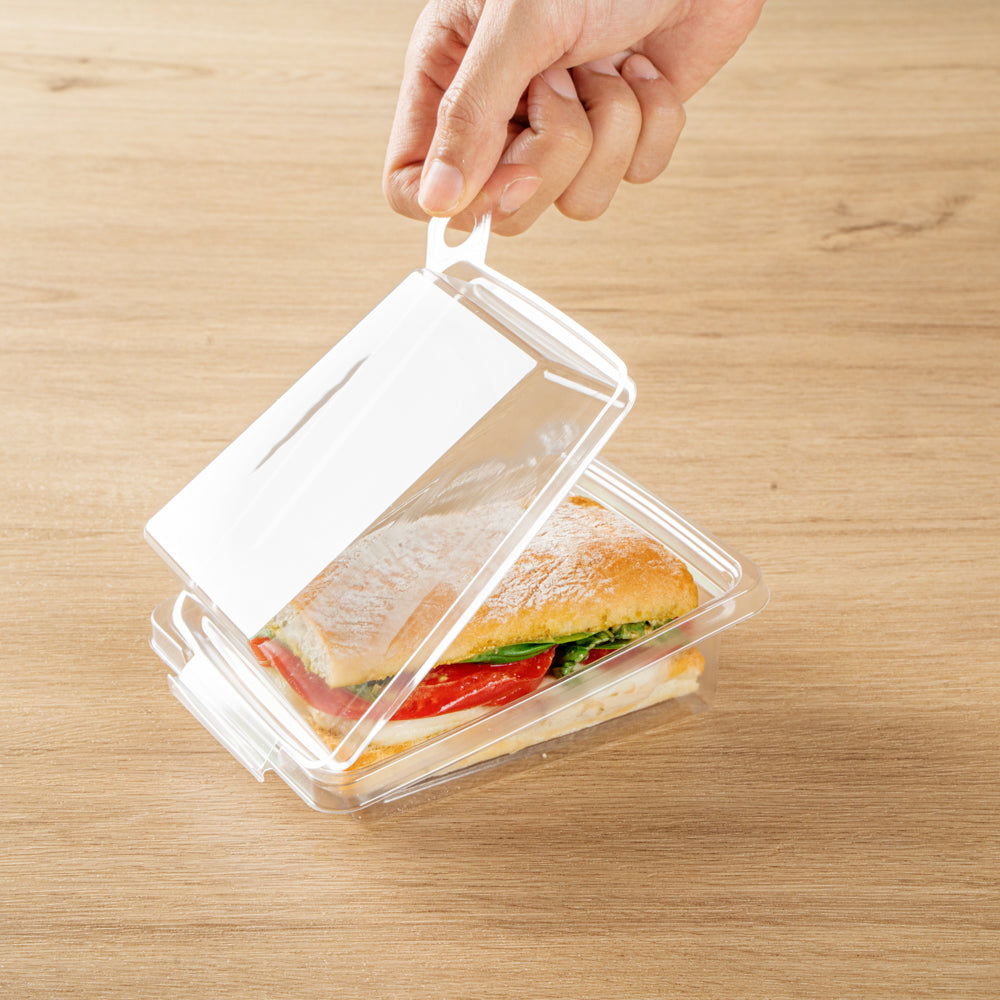 Tamper Tek Rectangle Clear Plastic Sandwich Container - with Lid, Tamper-Evident - 6" x 4 1/2" x 2 1/4" - 100 count box